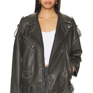 Oversized Black Leather Jacket Revolve